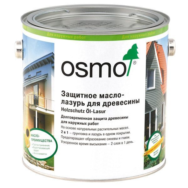 Защитное масло-лазурь для древесины OSMO Holzschutz Ol-Lasur(грунтовка и лазурь в одном)/Шелковисто-матовое #1