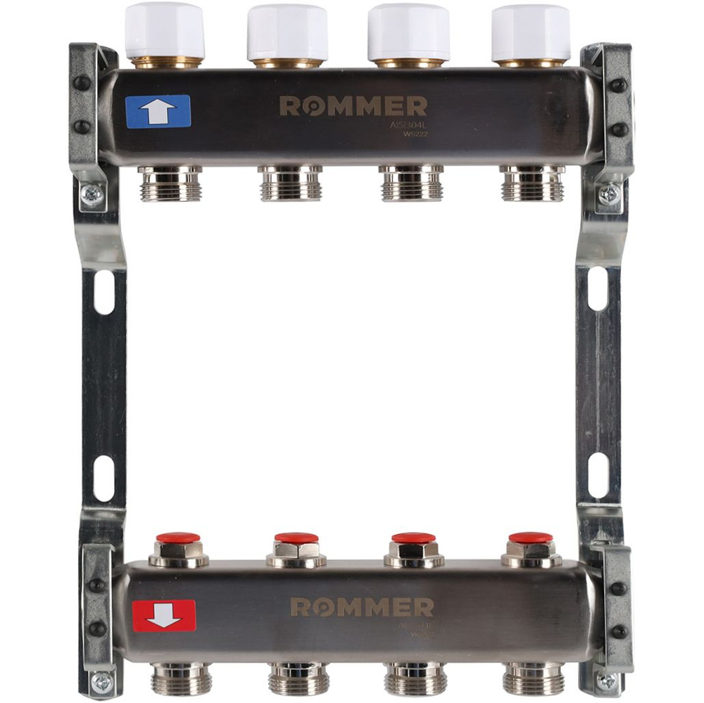 Коллектор для теплого пола ROMMER RMS-3200-000004 из нержавеющей стали без расходомеров 4 вых.  #1