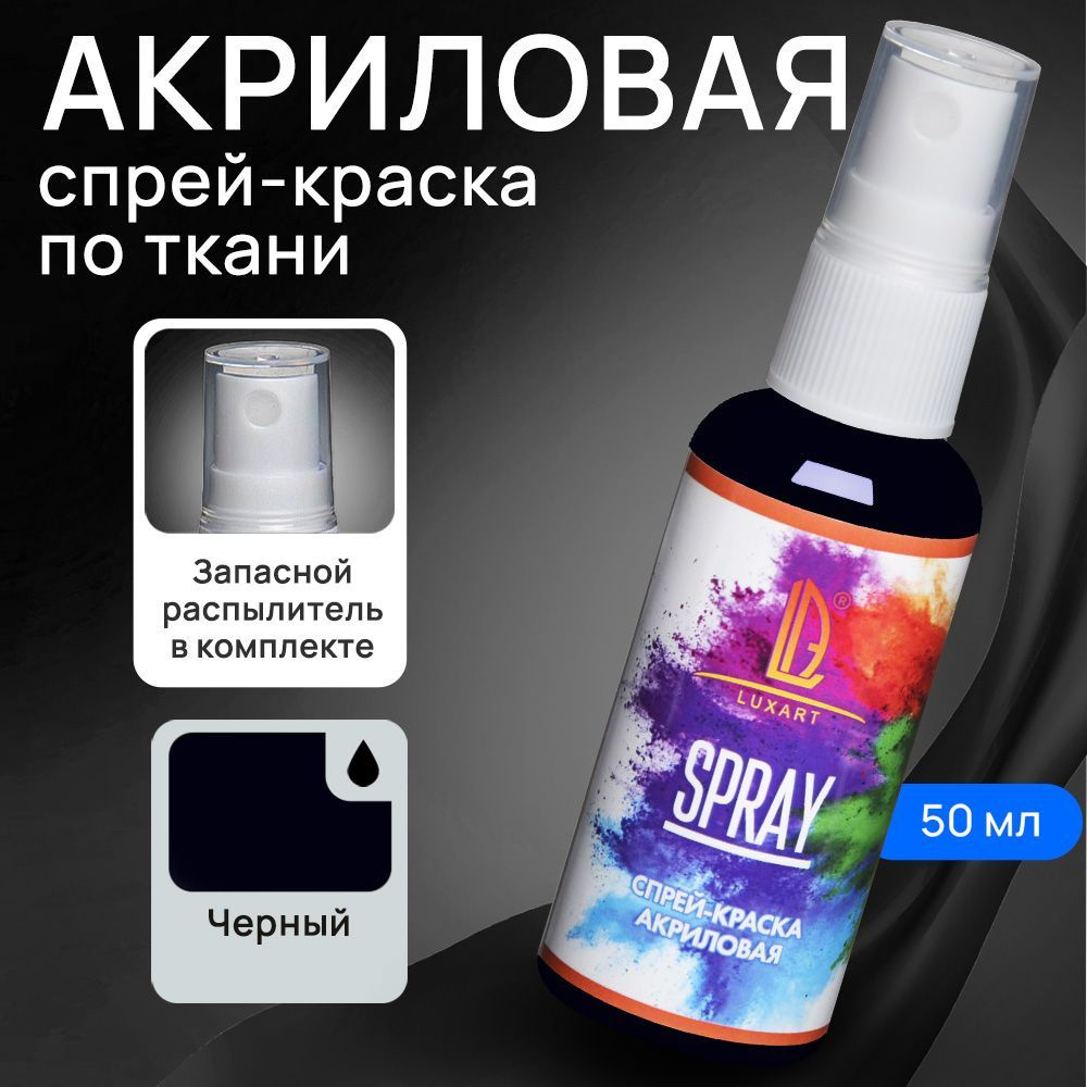 Luxart Акриловая краска-спрей для ткани LuxSpray цвет черный 50 мл  #1