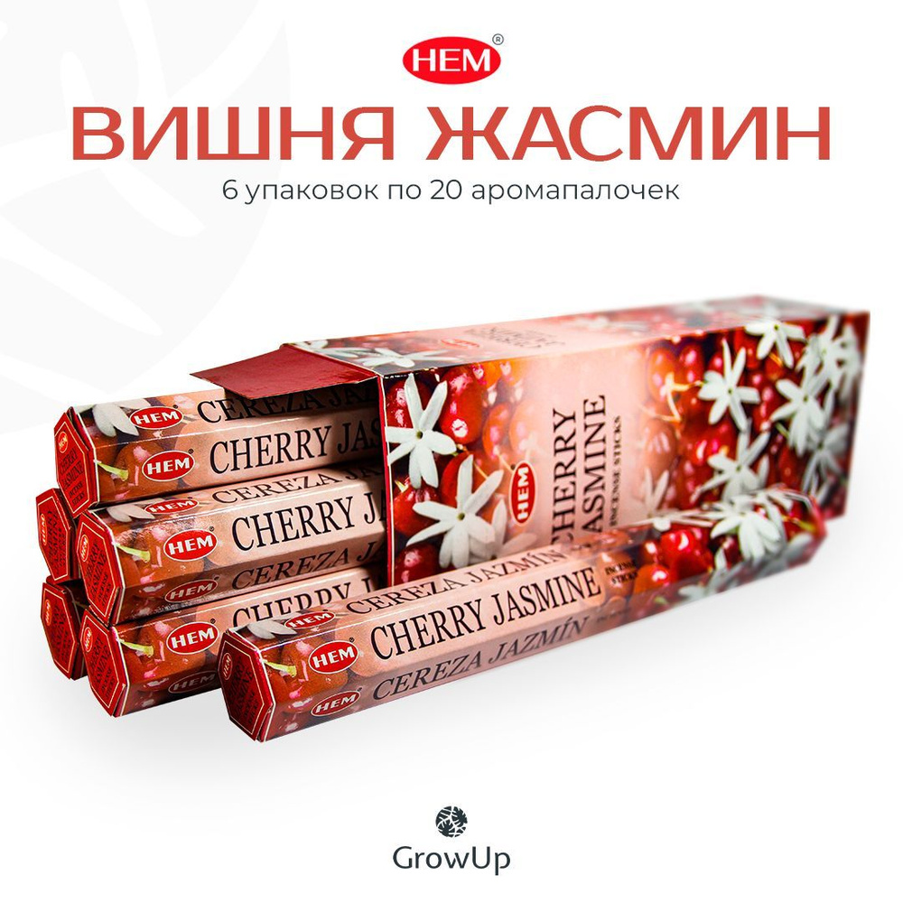 HEM Вишня Жасмин - 6 упаковок по 20 шт - ароматические благовония, палочки, Cherry Jasmine - Hexa ХЕМ #1