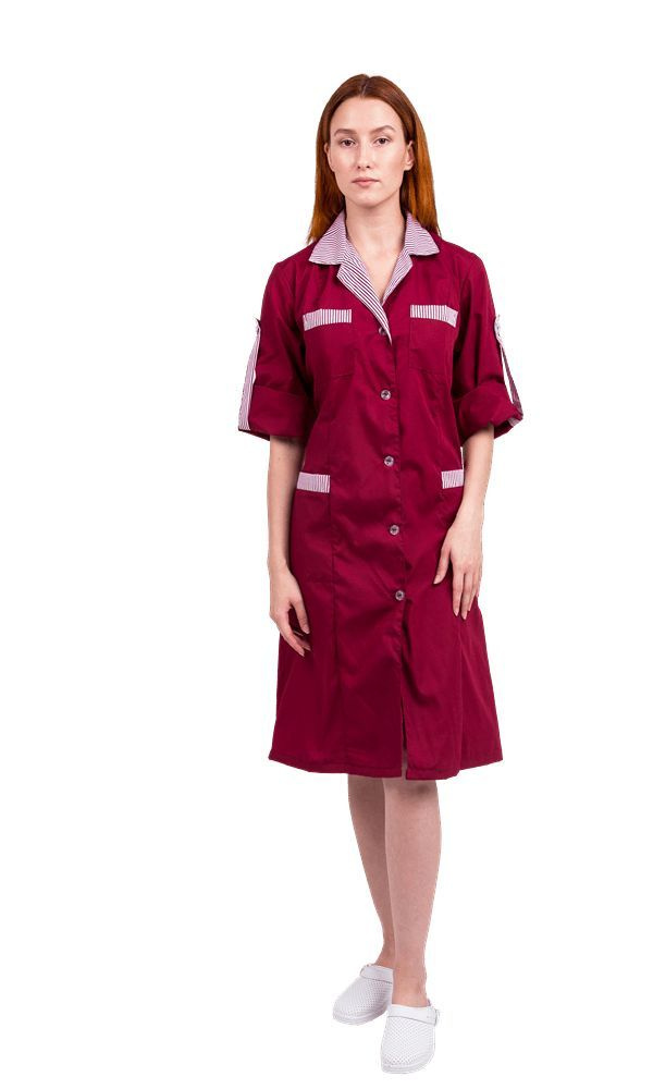 Халат рабочий женский ХР 11 бордовый 170-176/48-50 Униформа женская, рабочая женская одежда, спецодежда #1