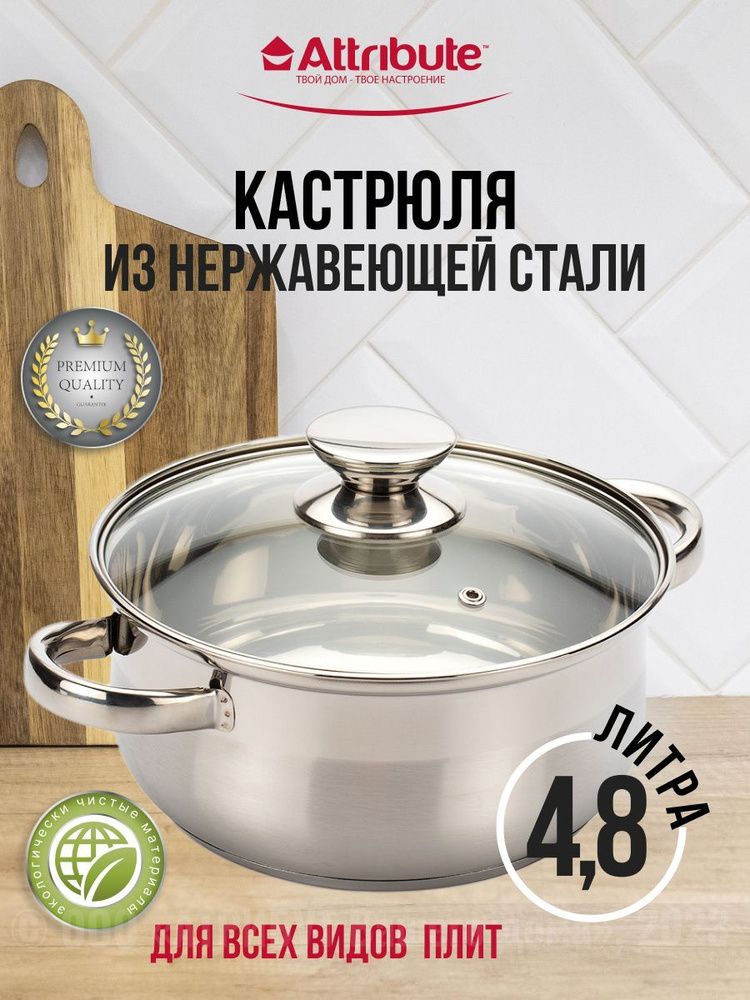 Кастрюля из нержавеющей стали CLASSIC с крышкой 4.8л индукция  #1