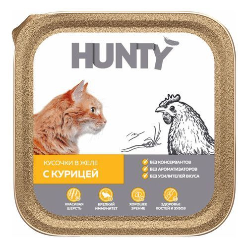 Влажный корм Hunty с курицей для кошек 100 г (3 шт) #1