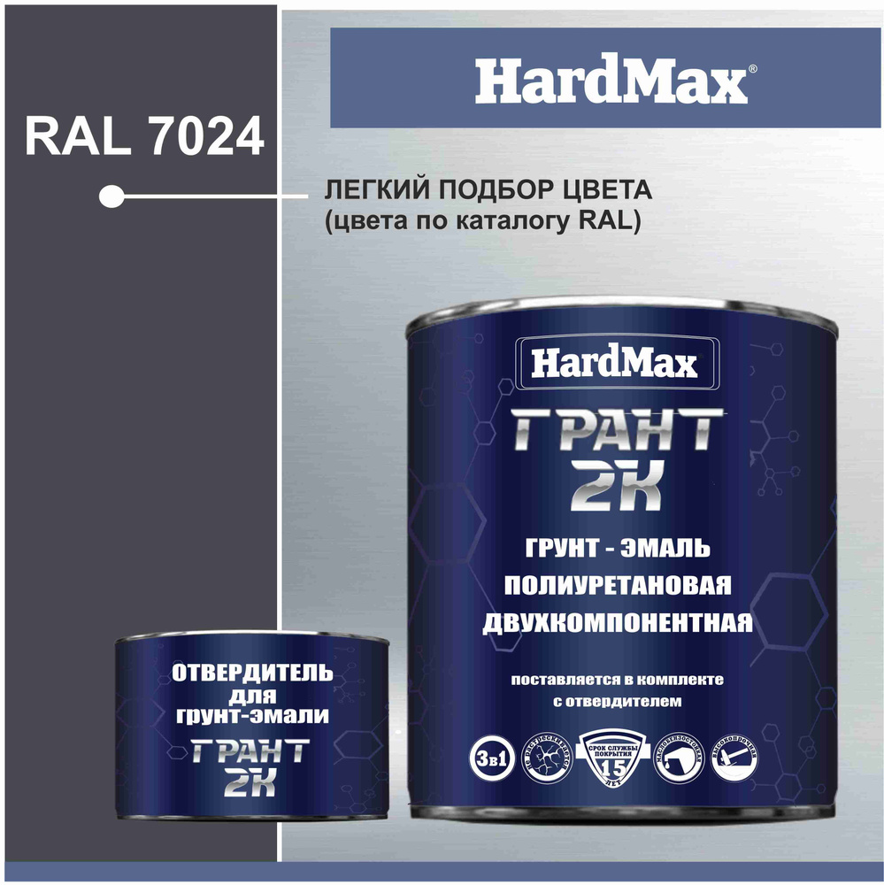 Грунт-эмаль HardMax Грант 2К 2-х компонентная полиуретановая / 3 в 1 -  грунтовка, антикоррозионная защита, защитно-декоративная эмаль  Быстросохнущая, Гладкая, Полиуретановая, Полуглянцевое покрытие, серый -  купить в интернет-магазине OZON по выгодной ...