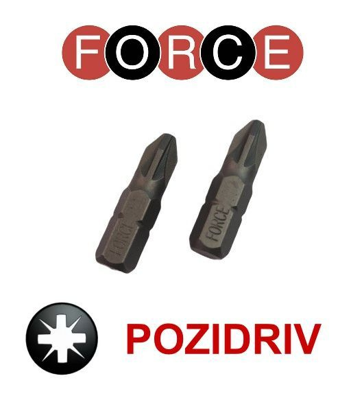 Биты крестовые 1/4" Pozidriv PZ1-25 мм в количестве 2 штук FORCE 122251  #1