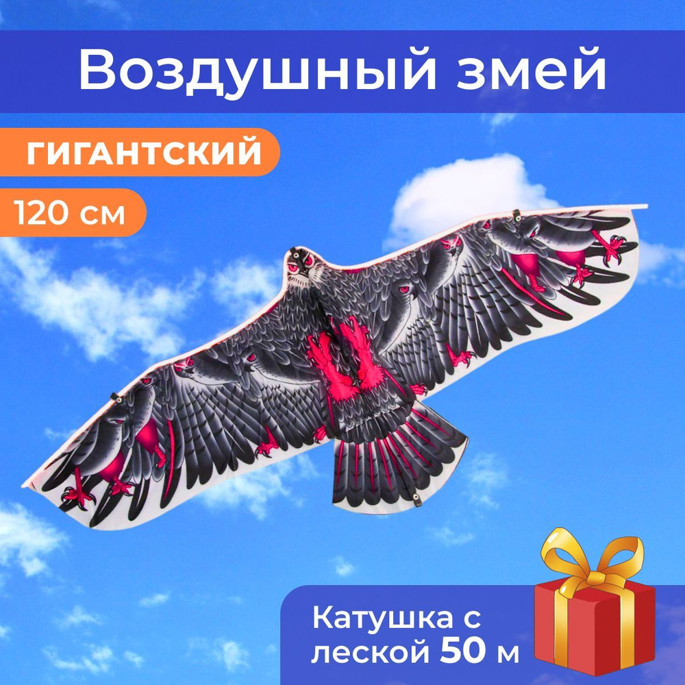 Воздушный змей орел, 120 см, с катушкой 50 метров - купить с доставкой по  выгодным ценам в интернет-магазине OZON (1030528462)