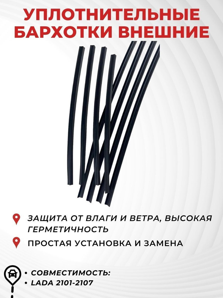 Комплект уплотнителей стекла двери внешний/внутренний "бархотка", под ...