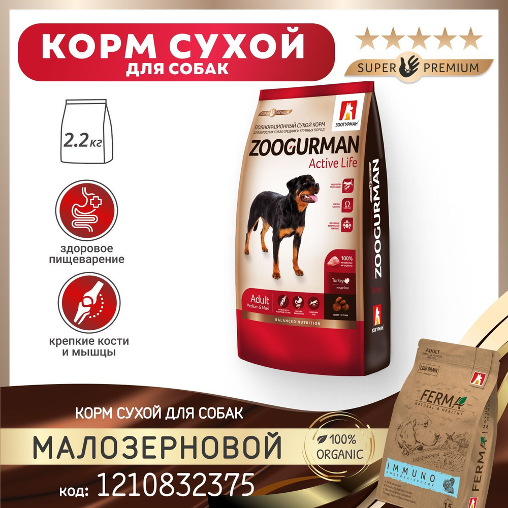 Полнорационный сухой корм для собак крупных и средних пород Зоогурман ...