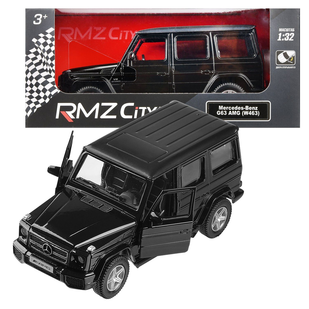 Машина металлическая RMZ City 1:32 Mercedes Benz G63 AMG,инерционный  механизм, двери открываются, черный цвет. - купить с доставкой по выгодным  ценам в интернет-магазине OZON (1261187140)