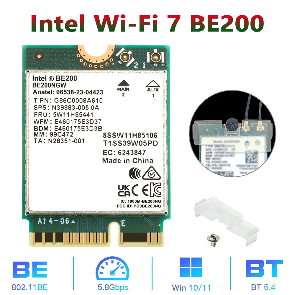 Intel Сетевая карта WiFi 7 Адаптер Intel BE200 5.8 Гбит/с Bluetooth 5.4 .