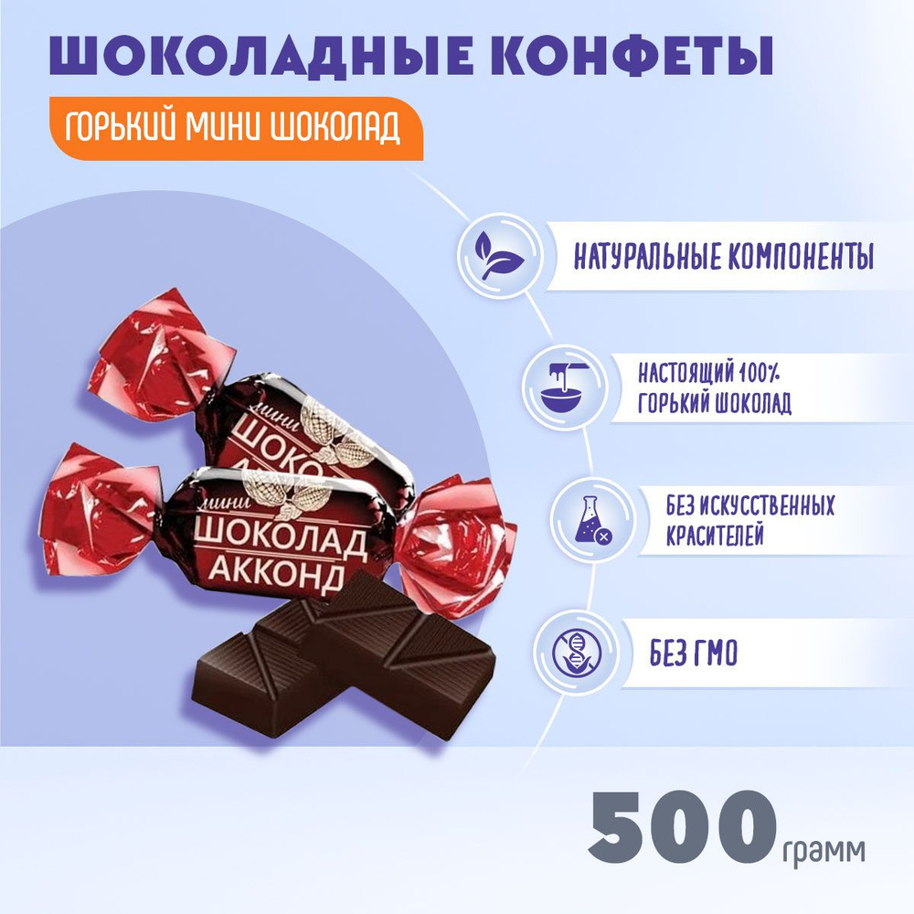 Конфеты горький мини шоколад, 500 грамм Акконд - купить с доставкой по  выгодным ценам в интернет-магазине OZON (851362963)