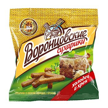 Сухарики ржаные со вкусом холодца и хрена, Воронцовские , 80 г, Россия 1шт  #1