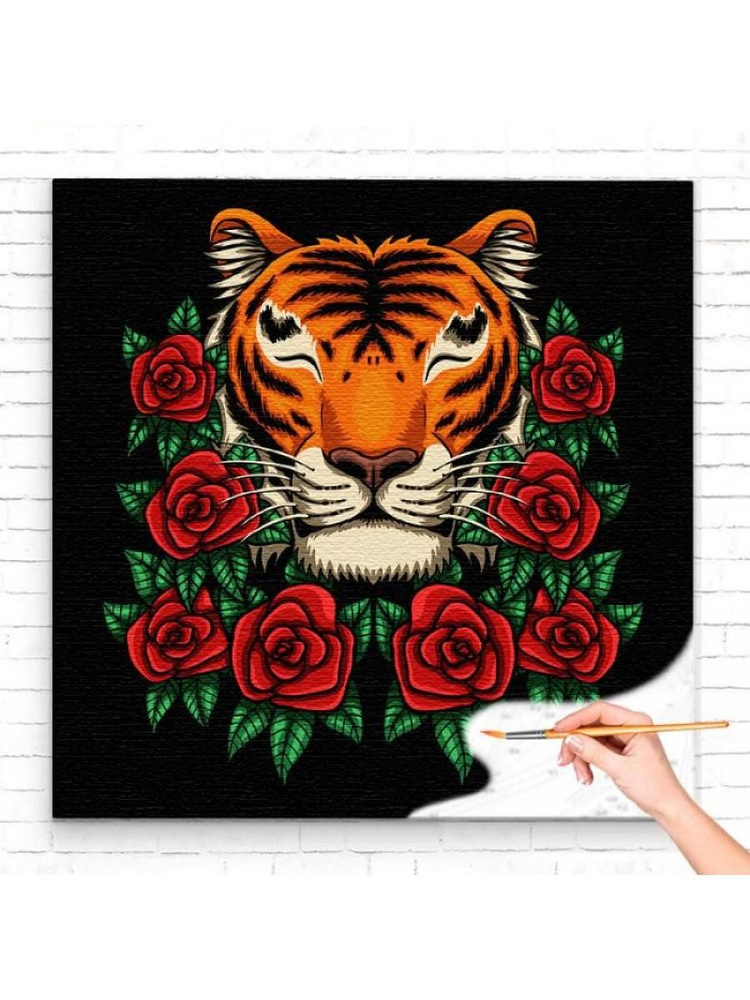 Картина по номерам 'Тигр в розах / Животные / Символ 40х40' - купить с ...