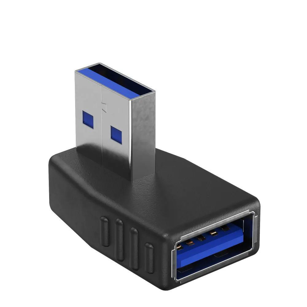 Адаптер переходник GSMIN RT-53 (угловой 270 градусов) USB 3.0 (F) - USB 3.0 (M) (Черный)  #1