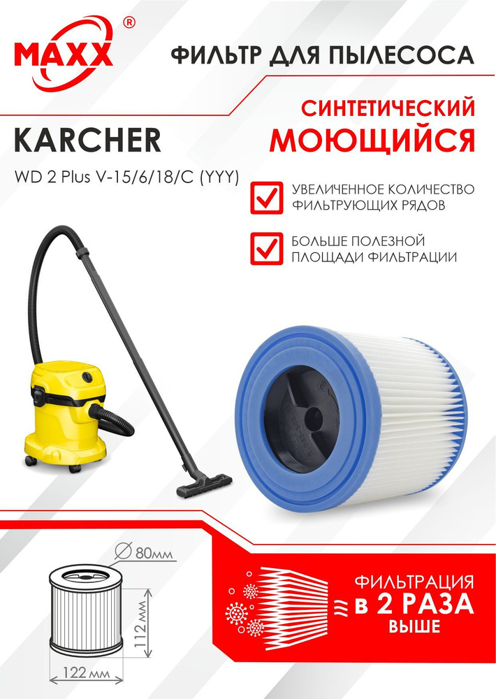 Патронный фильтр MAXX синтетический, моющийся для пылесоса Karcher WD 2 Plus V-15/6/18  #1