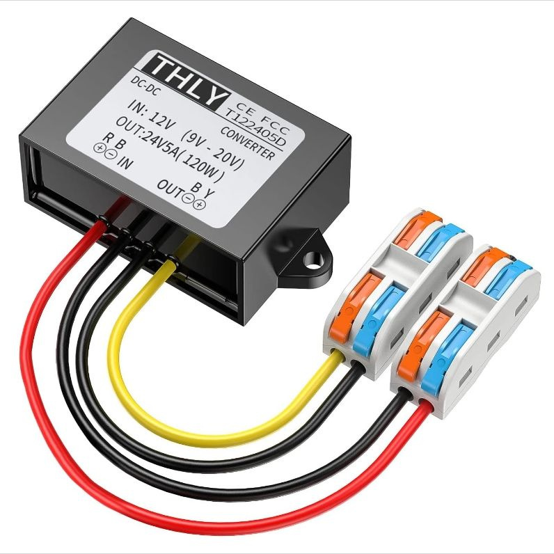 повышающий преобразователь напряжения DC 12В до 24В 5A 120W с клеммной ...
