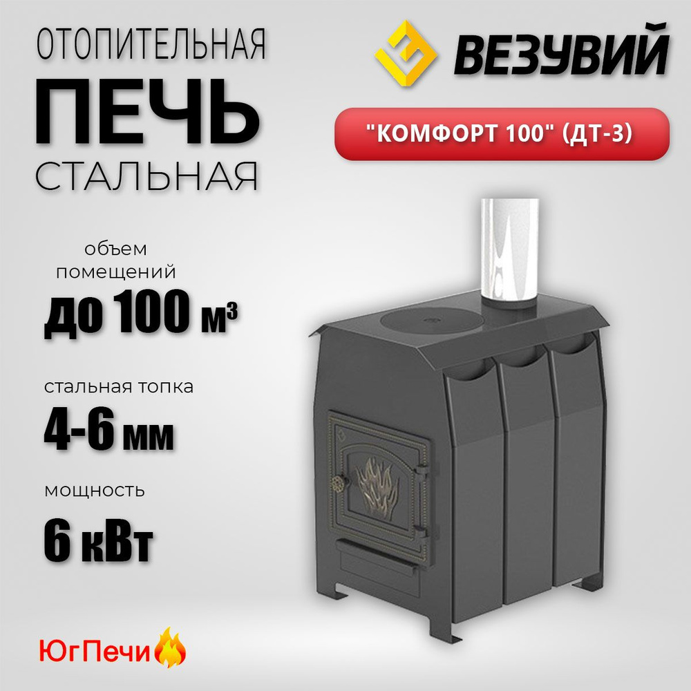 Отопительная печь Везувий "Комфорт 100" (ДТ-3) (До 100 м). Современная печь на дровах в конвекционном #1