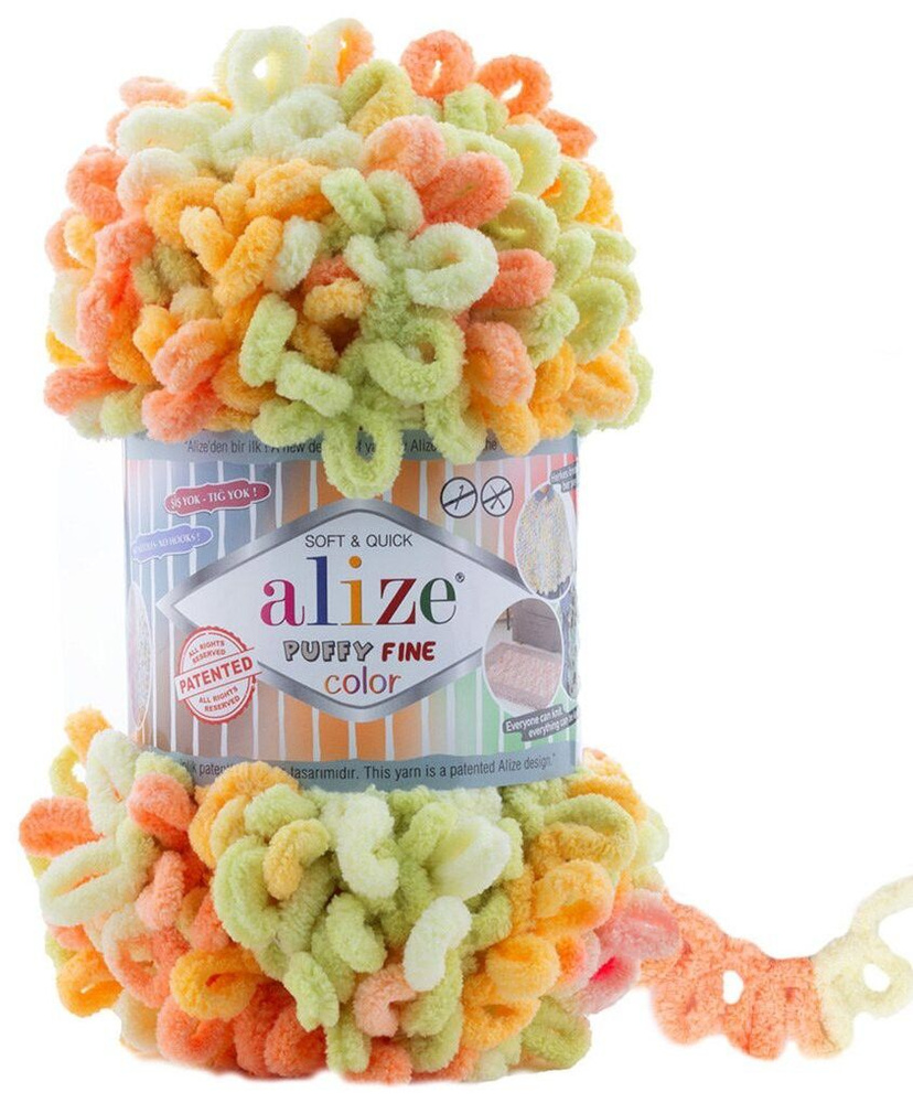 Пряжа ALIZE Puffy fine color (6313), 1 моток, длина нитки: 14,5 м, вес мотка: 100 г, состав: 100% микрополиэстер #1