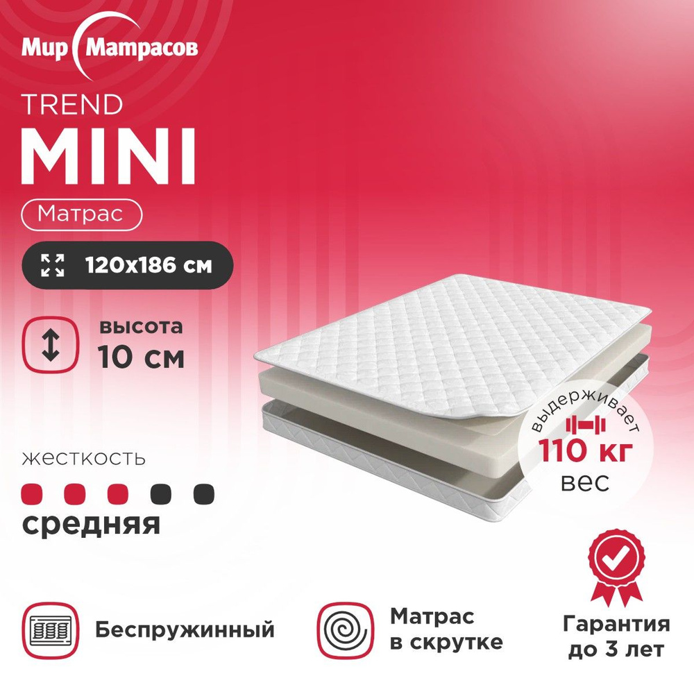 Анатомический, Ортопедический матрас 120х186 см Trend Mini, Беспружинный  #1