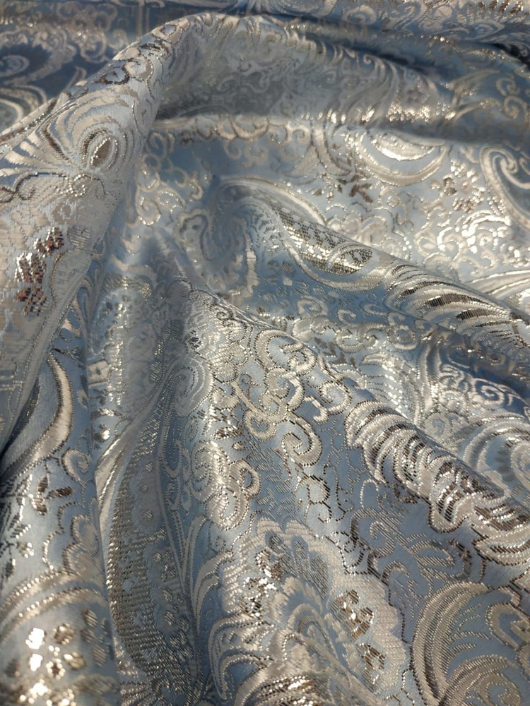 Ткань для шитья Парча Жаккард,нежно голубой, отрез 1м,ширина 145 см.  #1