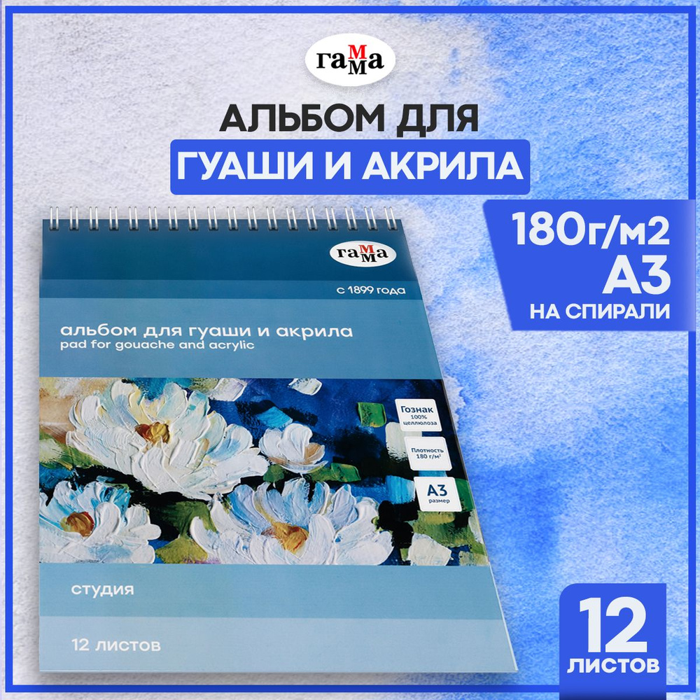 Альбом для гуаши и акрила 12л., А3, на спирали Гамма "Студия", 180г/м2 #1