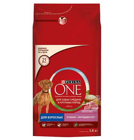 Purina One Dog / Сухой корм Пурина Уан для взрослых собак Средних и Крупных пород весом более 10 кг Ягненок #1