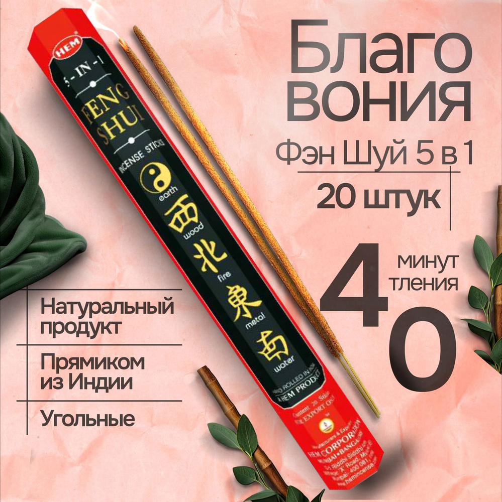 Благовония палочки HEM Feng Shui 5 in 1 (Фэн Шуй 5 в 1), 20 шт #1