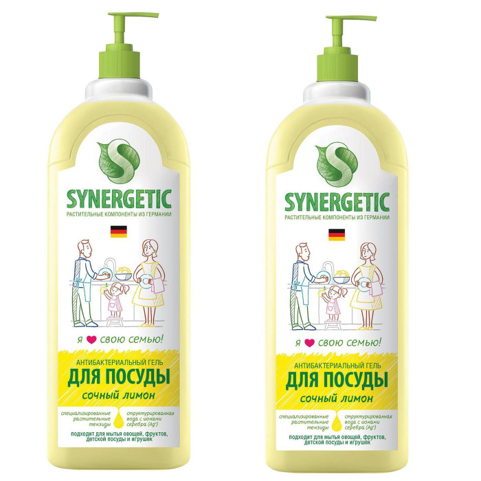 Средство для мытья посуды антибактериальное 1 л Synergetic "лимон".