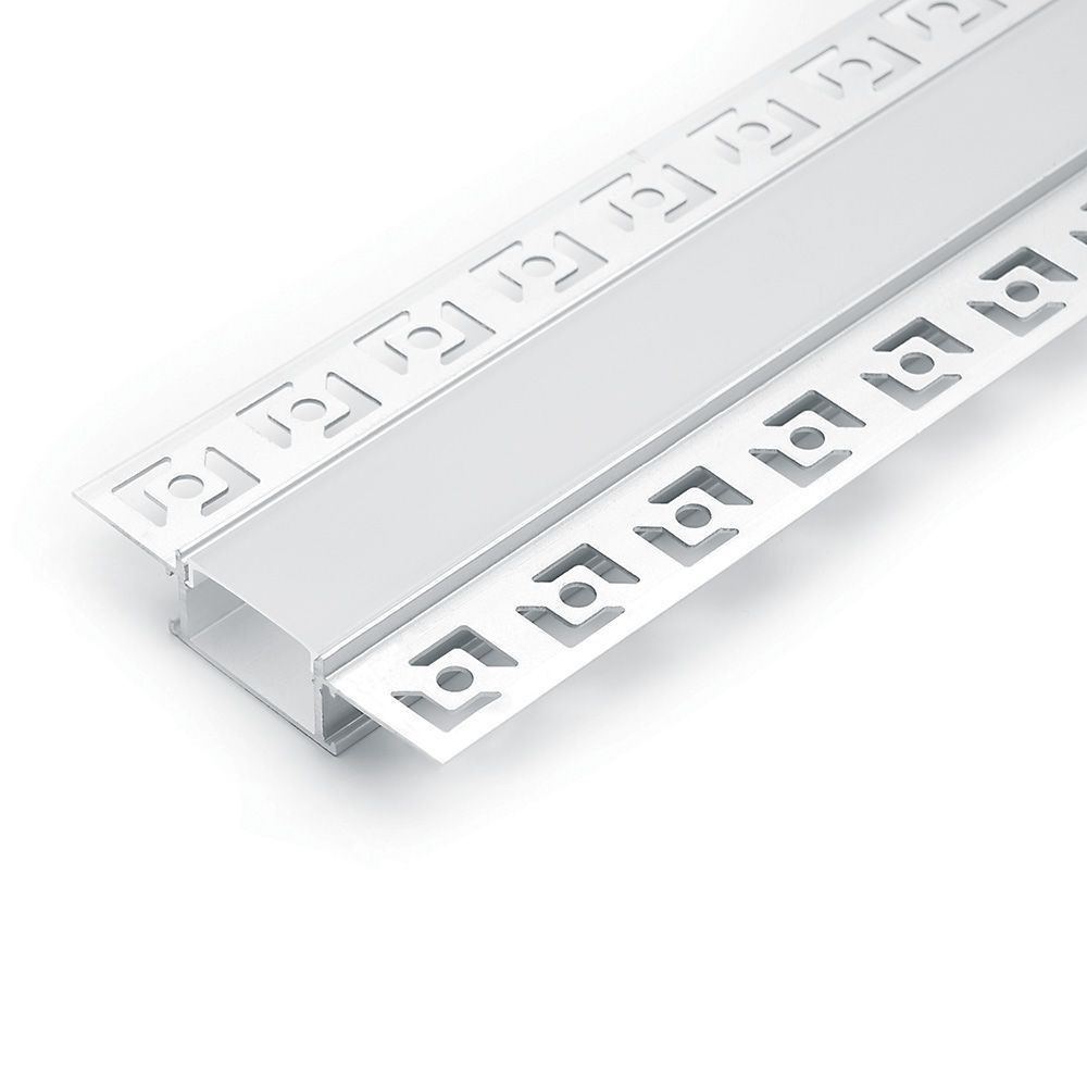Профиль алюминиевый скрытый "встраиваемый" без крепежей, серебро, CAB254 с матовым экраном, 2 заглушками в комплекте, Feron, 1 шт.