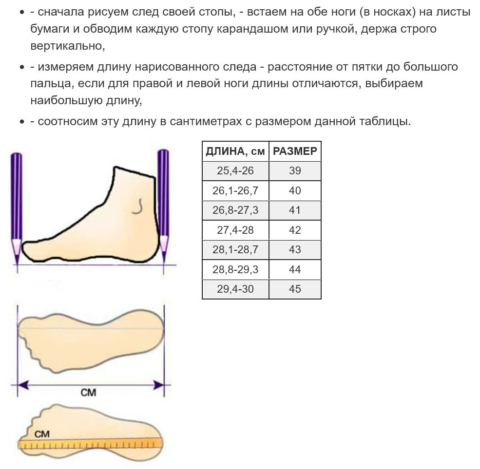 Определить свой размер обуви