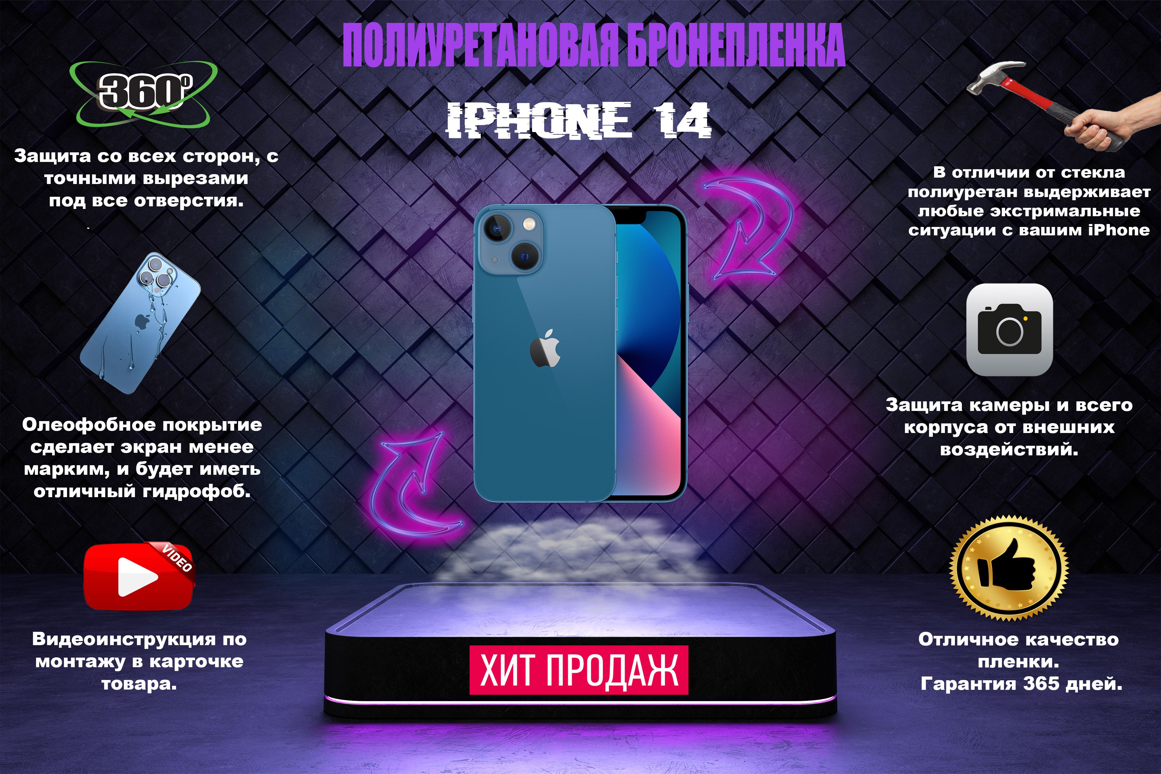 Защитная пленка Полиуретановая пленка для iPhone 14 - купить по выгодной  цене в интернет-магазине OZON (787678262)