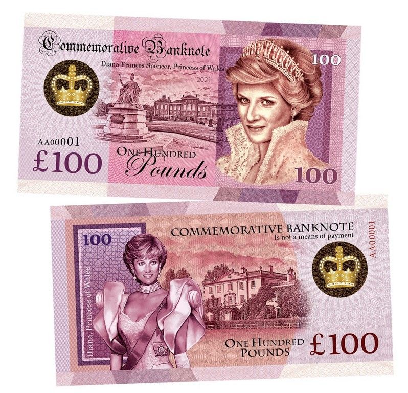 100Pounds(фунтов)-ПринцессаДиана.England.Памятнаябанкнота