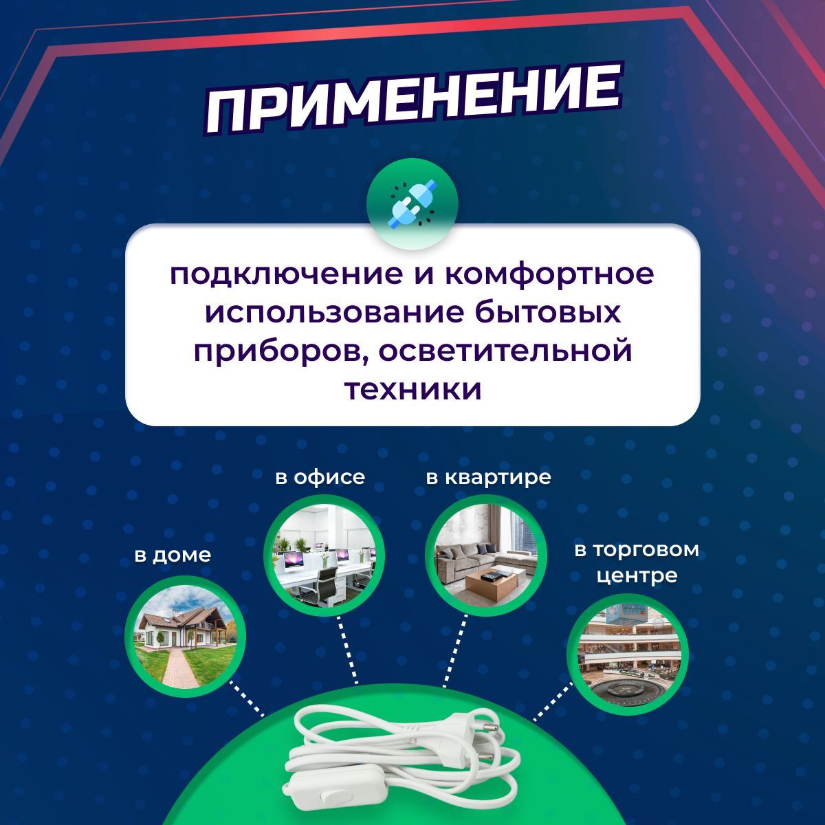 Шнур УШ-1КВ с вилкой и выключателем, ПВС 2х0.75 2.5А провод 2м , кабель для  бра, подключения к сети электроприборов напрямую, проходной со шнуром ( 1  шт ) - купить с доставкой по