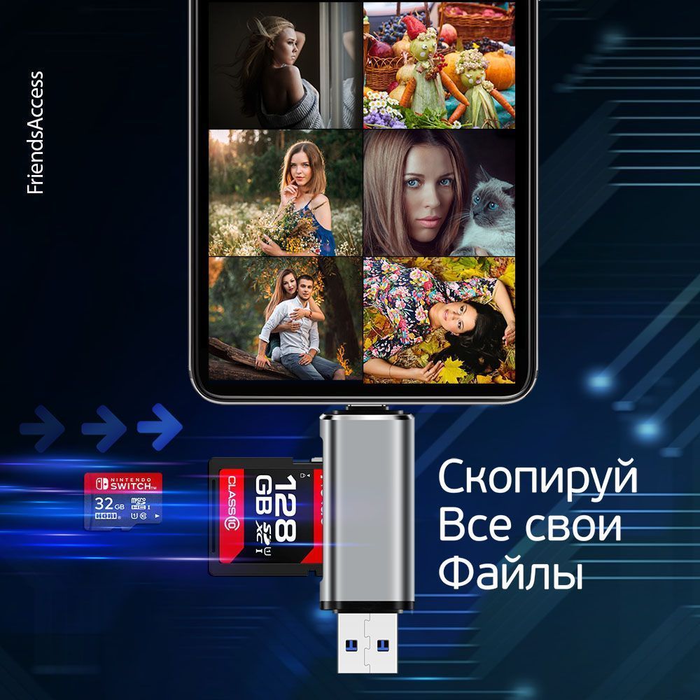 Картридер Универсальный для SD + MicroSD / TF карт, два входа, Lightning +  USB 3.0 два выхода для телефона и компьютера, CARD READER серый-металлик -  купить с доставкой по выгодным ценам в интернет-магазине OZON (1051133991)