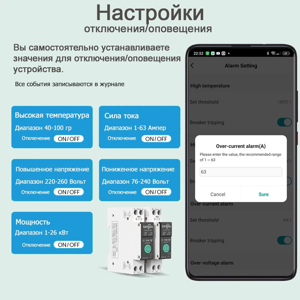 Умное WIFI реле- автоматический выключатель универсальный до 63A ...