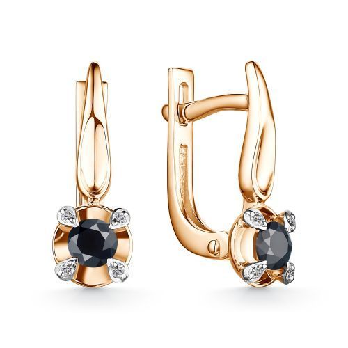 АЛЬКОР Золотые серьги 585 женские с 2 сапфирами и 8 бриллиантами ...