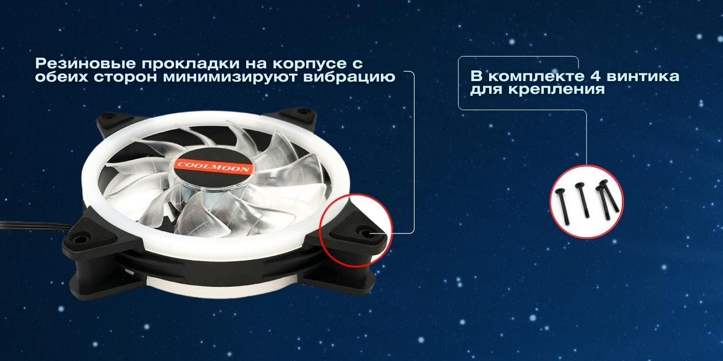 Вентилятор 120мм для корпуса ПК с белой подсветкой 4pin Molex + 3pin ...