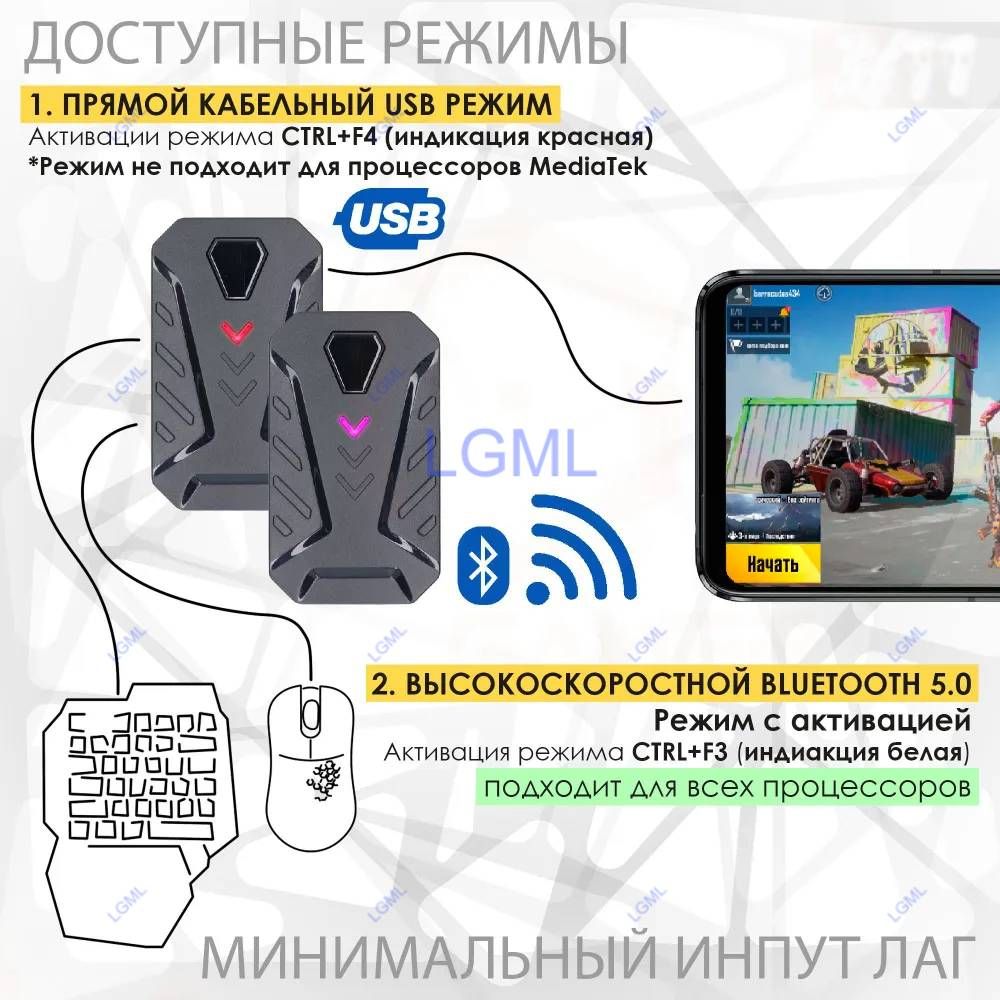 Клавиатура для мобильного телефона/планшета Gaming Combo Mix Lite Pack  (набор конвертера игровой клавиатуры и мыши для PUBG  Android+MTK/USB+Bluetooth) для популярных игр PUBG STANDOFF COD WOT  FORTNITE купить по выгодной цене в интернет-магазине