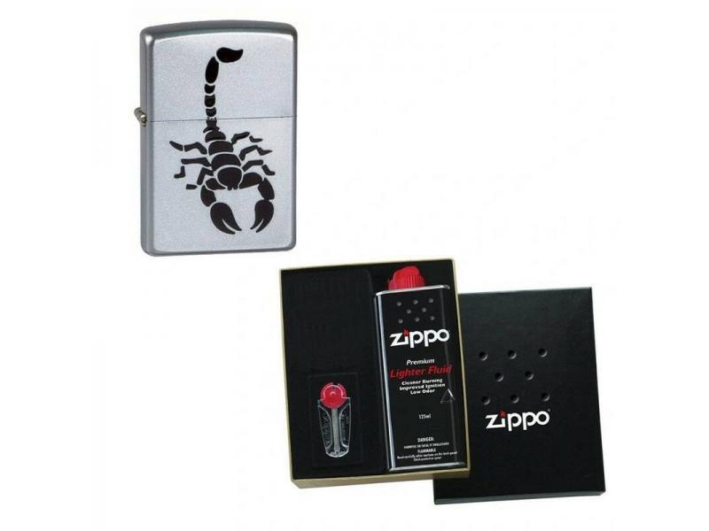 Зажигалка ZIPPO Scorpion Satin Chrome в подарочной упаковке + топливо и кремни  #1