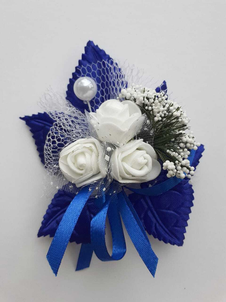 Бутоньерка для жениха и свидетеля "Синяя"/свадебная бутоньерка #1