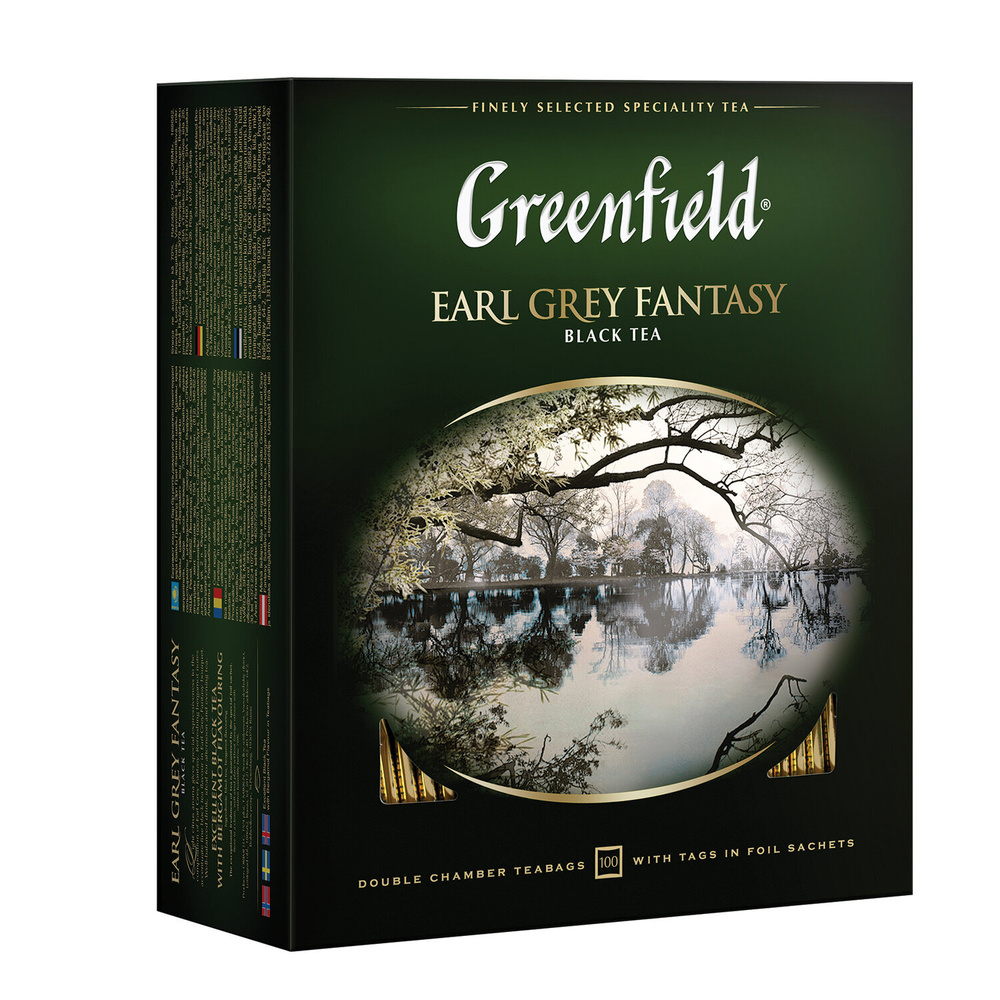 Чай GREENFIELD (Гринфилд) "Earl Grey Fantasy", черный с бергамотом, 100 пакетиков в конвертах по 2 г, #1