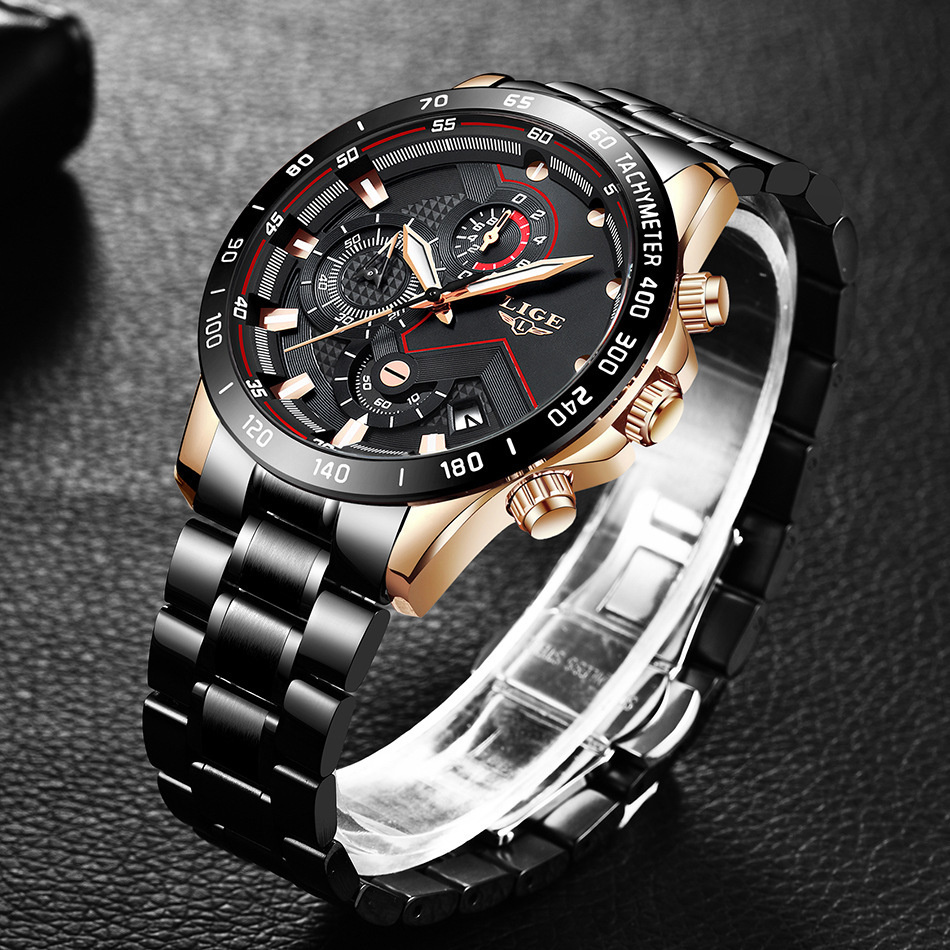 Стильные мужские кварцевые водонепроницаемые наручные часы - хорошие мужские часы с хронографом черного с золотым цвета - купить с доставкой по выгодным ценам в интернет-магазине OZON (820761998)