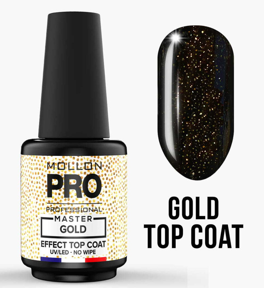 MOLLON PRO Верхнее покрытие с частицами золота без липкого слоя MASTER GOLD EFFECT TOP COAT NO WIPE (12 #1