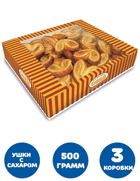 Печенье СЕМЕЙКА ОЗБИ "Мини-плюшки", ушки с сахаром, 500 г, гофрокороб 3 коробки  #1