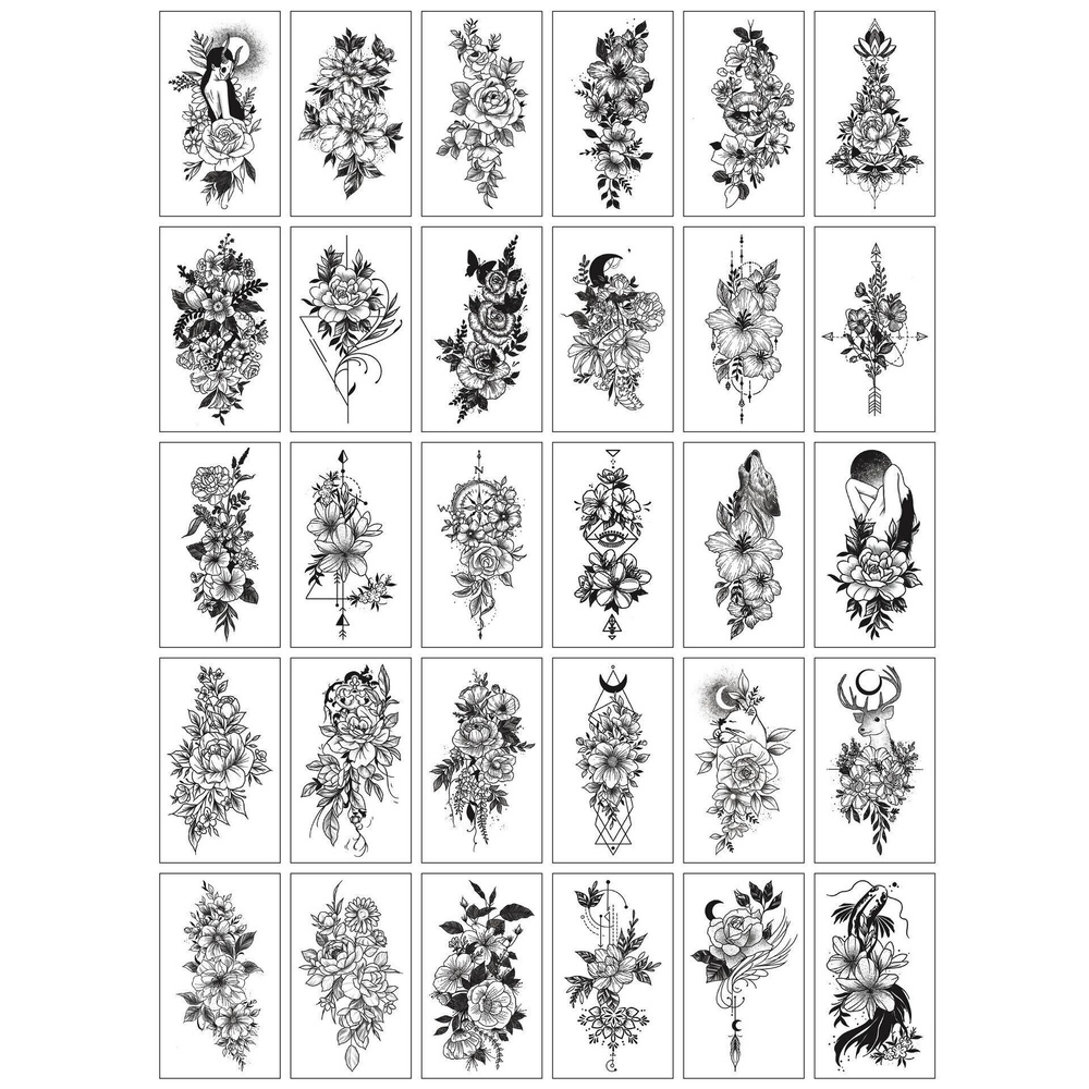 Переводные татуировки временные "Абстрактный сюжет" 5,7х9,7 см -30 листов  #1