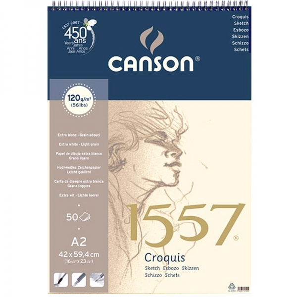 Альбом для графики Canson "1557" 120г/м2 A2 50л Малое зерно спираль по короткой стороне  #1