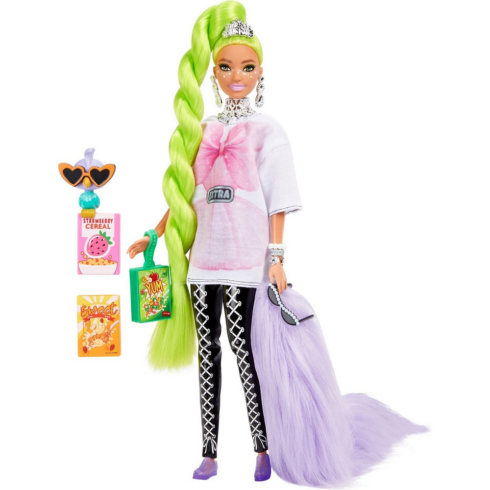 Кукла Barbie HDJ44 Экстра с зелеными неоновыми волосами #1