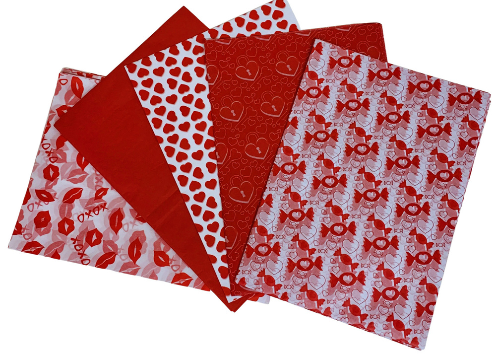Бумага упаковочная тишью красный, конфеты, замки, ХОХО, сердца, размер 50х70 см, 50 листов.  #1