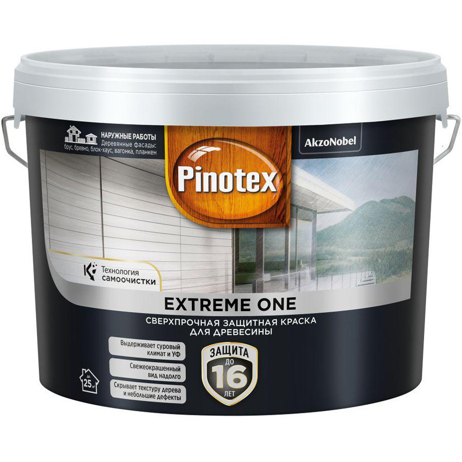 ПИНОТЕКС Экстрим-1 краска по дереву сверхпрочная BW белая (9л) / PINOTEX Extreme One краска защитная #1