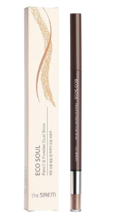 The Saem, Карандаш для бровей (карандаш-пудра) Eco Soul Pencil & Powder Dual Brow 04 Medium Brown 0,5гр*0,3гр #1